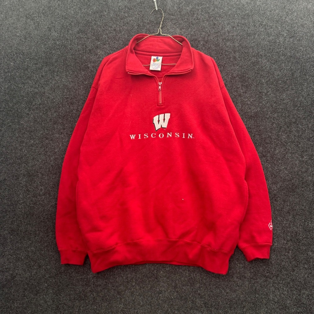 Vintage 90s Wisconsin Badgers Quarter Zip Sweatshirt Red Midwest Embroidery L